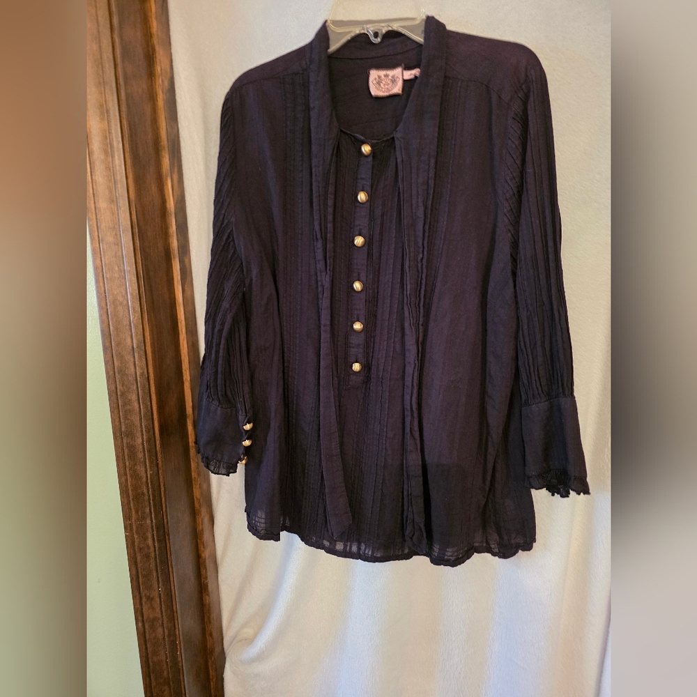 Juicy Couture Black Blouse with Gold Buttons